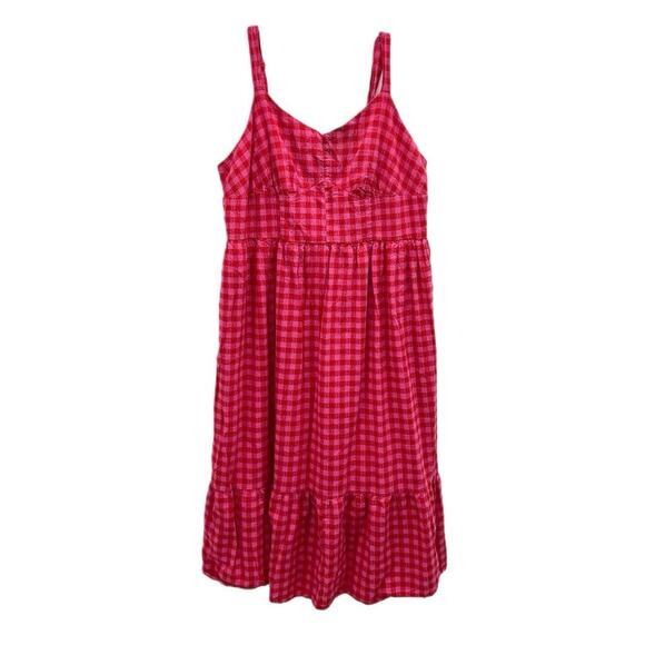 LANE BRYANT Gingham Sleeveless Flounce Hem Seersucker Midi Dress 18 Pink Pockets - Picture 3 of 15